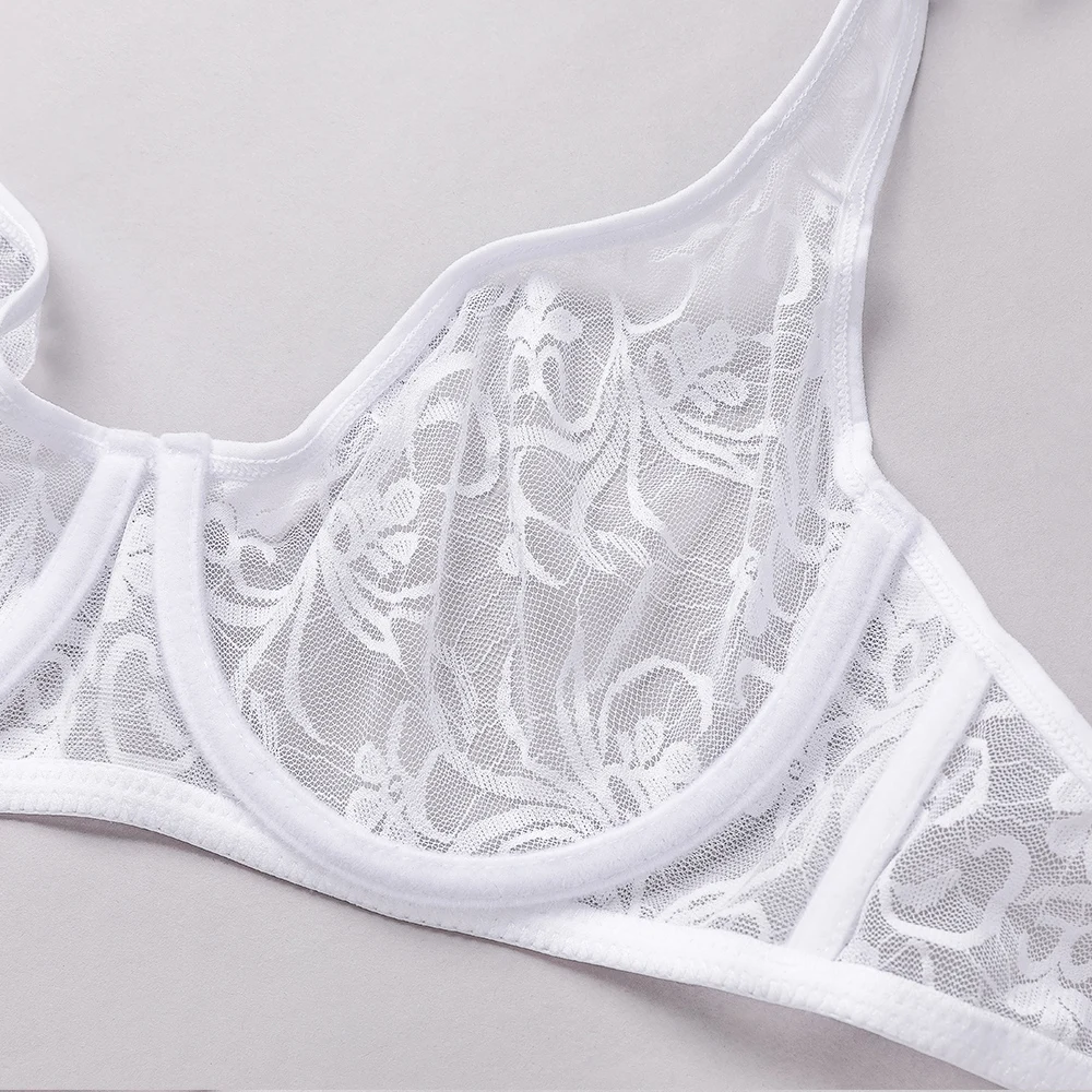 Bras For Womens Lace See Through Plus Size Underwear Transparent Hollow Adjustable Sexy Lingerie BH Top Brassiere A B C D DD Cup