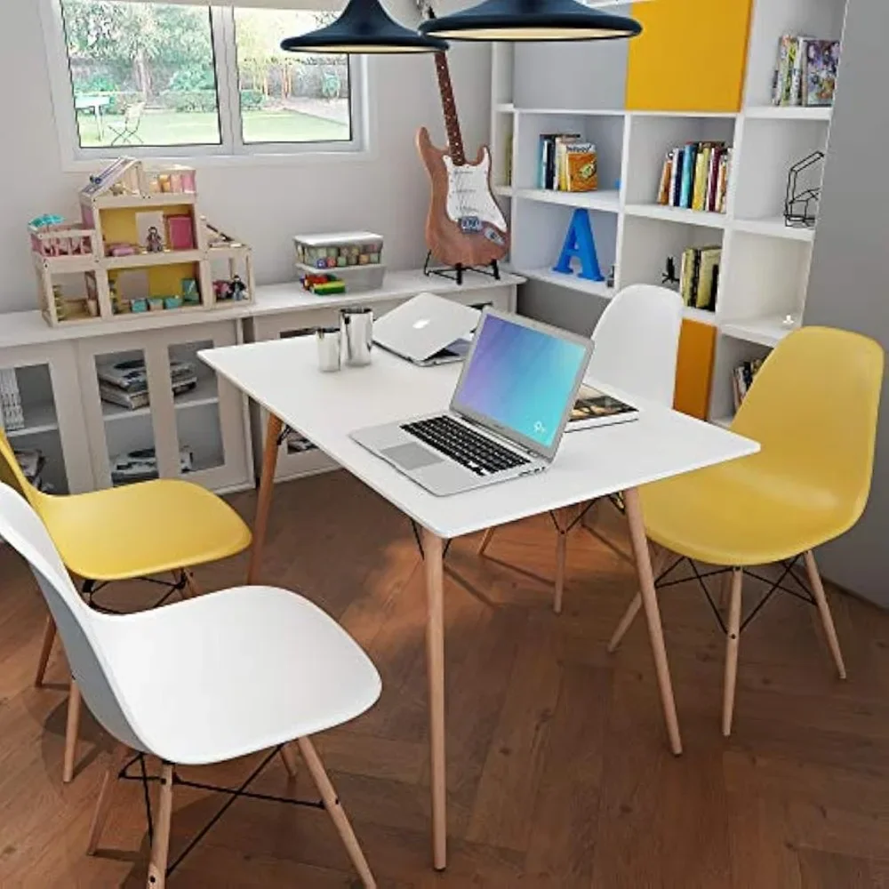 47.2“ Dining Table Mid Century Modern Kitchen Table White Simple Table for Home Office Kitchen Living Room Bistro Cafe