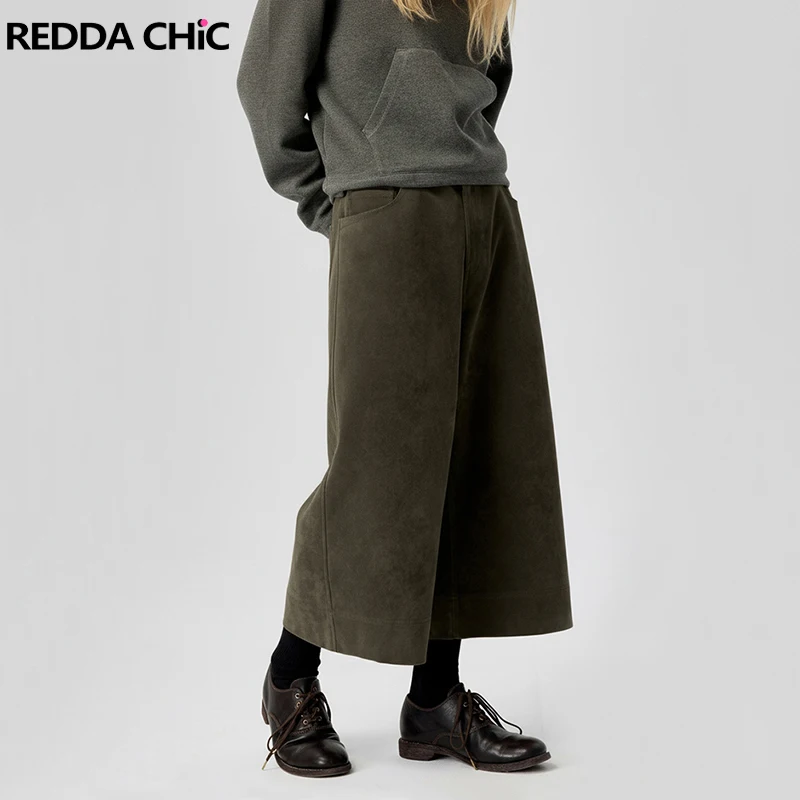 

REDDACHiC оливково-зеленые замшевые мешковатые джерсы женские с карманами однотонные повседневные широкие бермуды короткие брюки ретро осень-зима низ