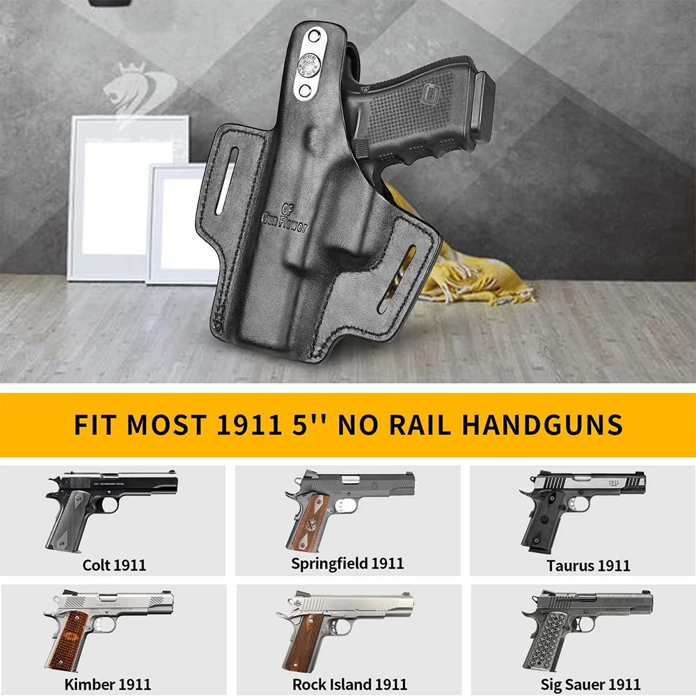 For Colt 1911,Gun&Flower Tactical OWB Appendix Ambidextrous Holster 2 Slot Pancake Leather Gun Holder Pouches