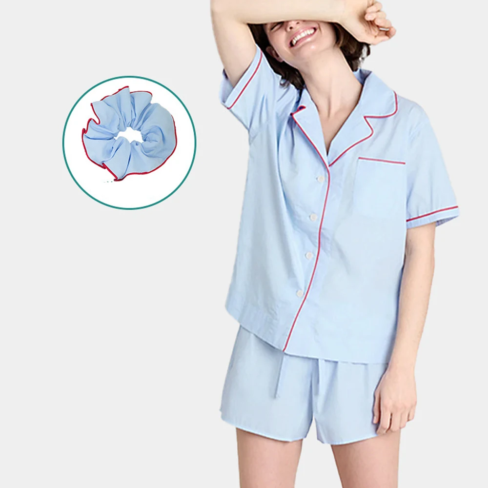 

Pajamas Women Summer Cotton Short Sleeve Shorts Suit Cardigan Lapel Loungewear Ladies Sleepwear Home Wear