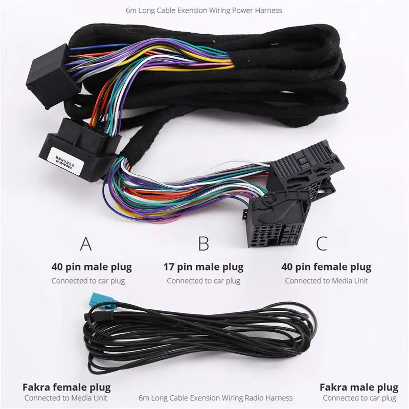 Easy To Use Android Head Unit Radio Fakra Antenna Power 17+ 40 Pin 6M Extension Wiring Harness For BMW X5 M3 M5 E46 E38 E39 E53