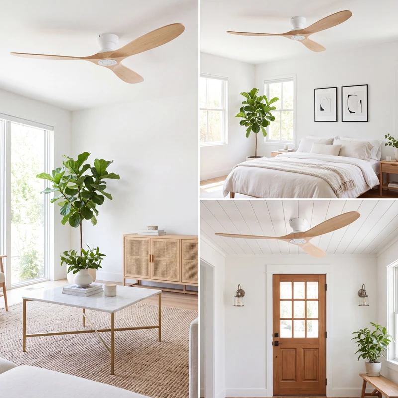 42/52/60 Inch Low Floor Ceiling Fan 3 Wooden Blade DC Motor Electric Fans with Remote Control for Coffee Shop Home Hotel Office - view 5