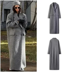 Stylish and Elegant Lapel Coat for Women Autumn-winter Long Sleeve Chic Pocket Double Breasted Casual Street Trench Coat