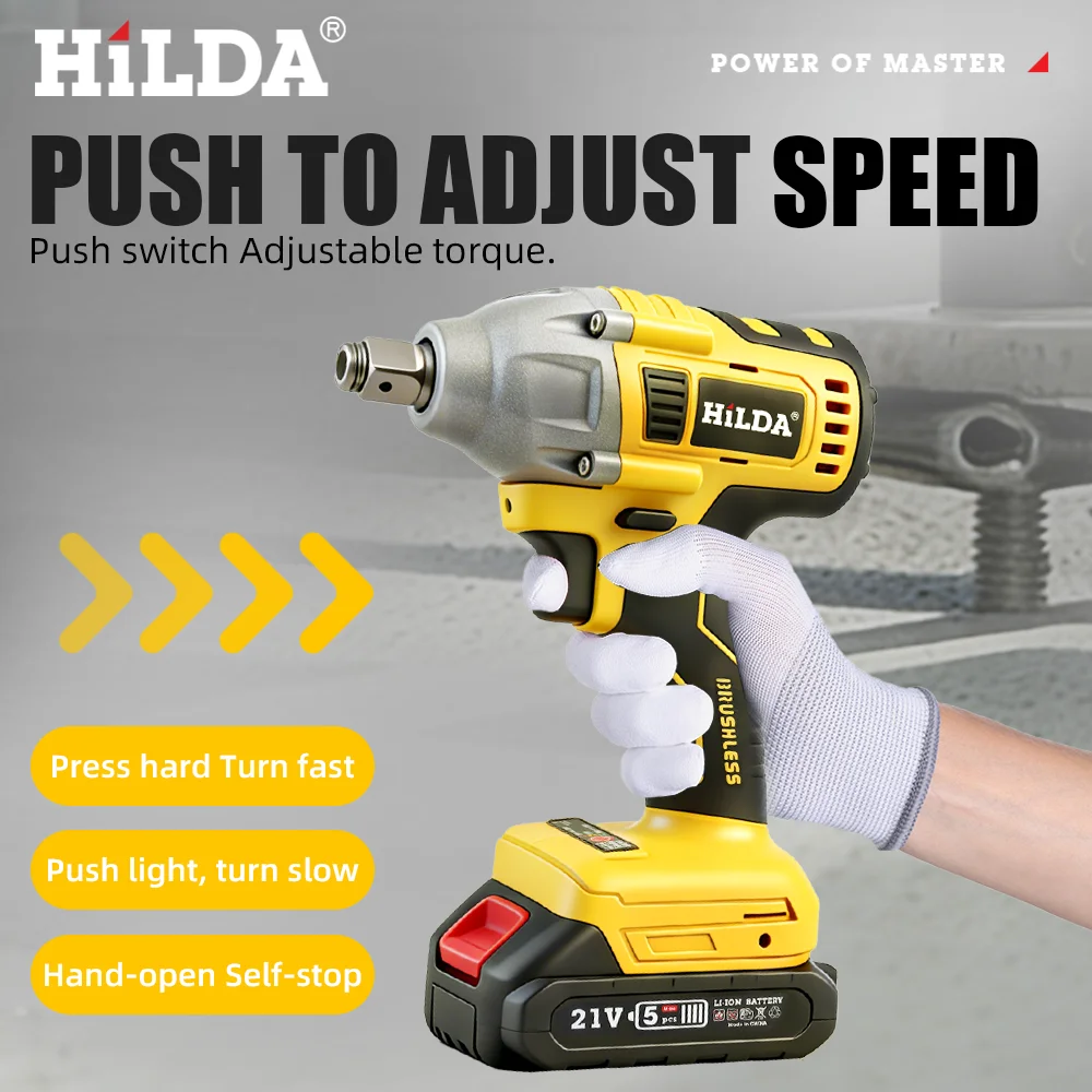 HILDA 1/2 Inch Brushless Impact Wrench LED Light Wrench Portable Power Tool For Scaffolding Tire Repair for Makita Battery