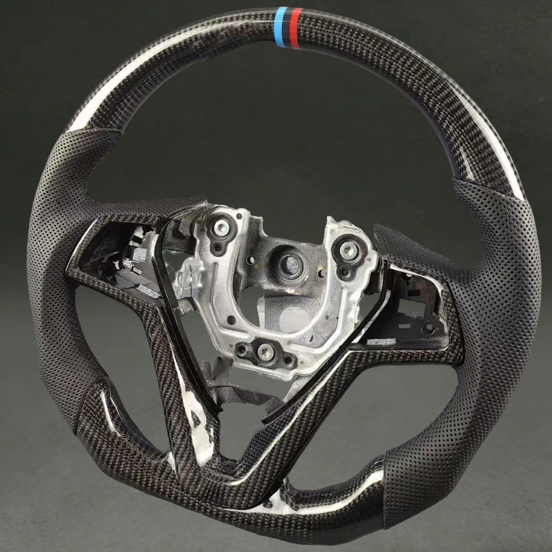 For Veloster Real Black Carbon Fiber Steering Wheel for Hyundai Veloster with Perforated Leather Customizable Stitching Quality