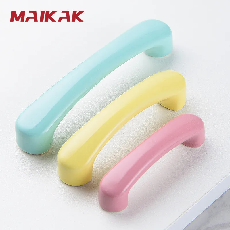 MAIKAK Nordic Macaron Colorful Cartoon Children Room Cabinet Pulls Ceramic Wardrobe Kitchen Drawer Knobs Door Handle for Kids