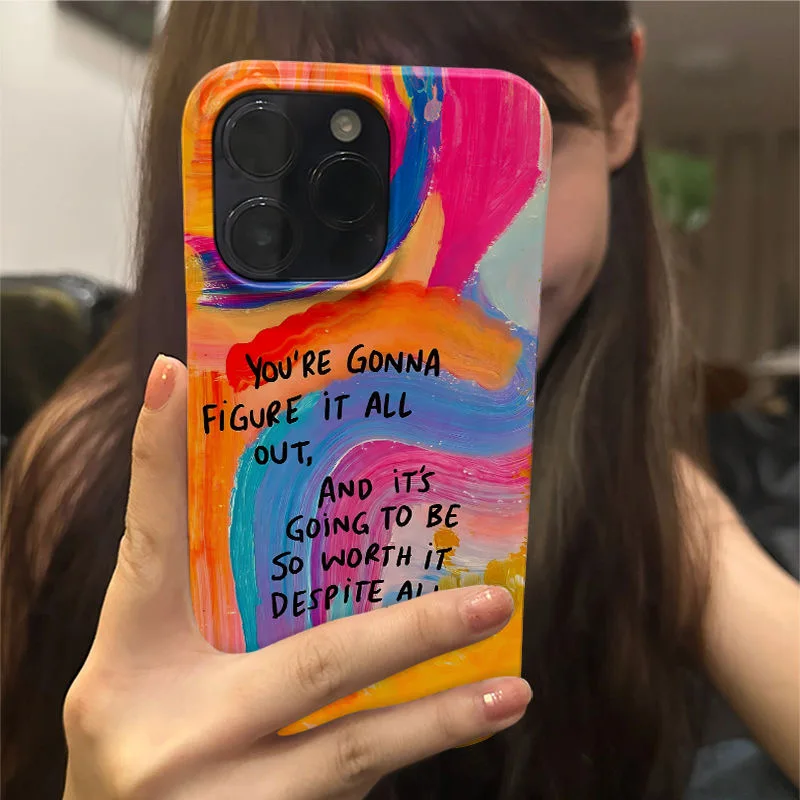 Artistico INS pennello pittura arcobaleno colore inglese Mottos Chic custodia per telefono per iPhone 15 14 11 12 13 Pro Max Plus Cover posteriore