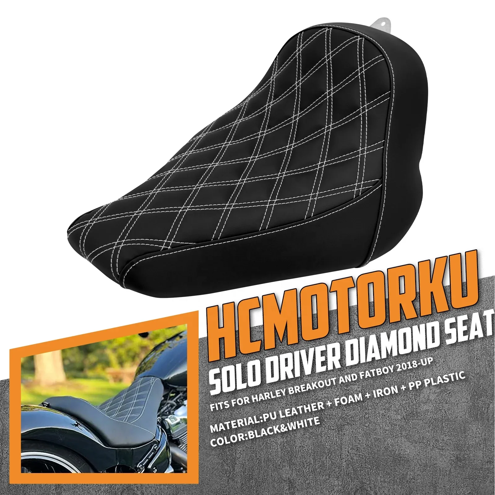 Motorcycle Driver Low Profile Solo Seat Diamond Cushion For Harley Softail Fatboy Breakout FLSTF FXBRS 2018-2021 2022 2023 Black