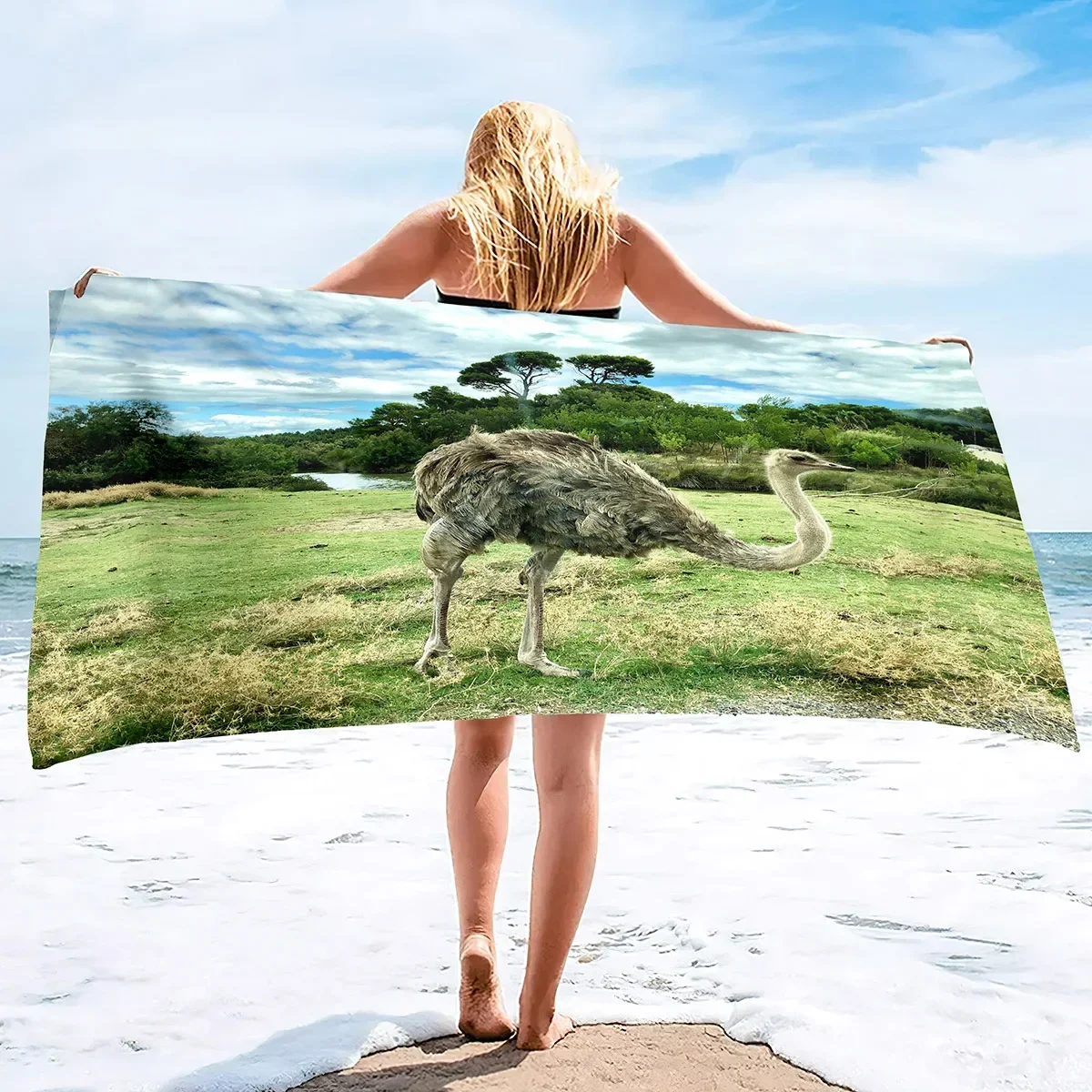 Ostrich Beach Towel Microfiber Oversized Travel Towels Lightweight Compact Beach Accessories Super Absorbent Quick Dry Towels