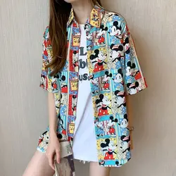 Disney Mickey Hawaiian Shirt Summer Oversized Short Sleeve Beach Loose Tops Anime Print Streetwear Breathable Shirts Clothing