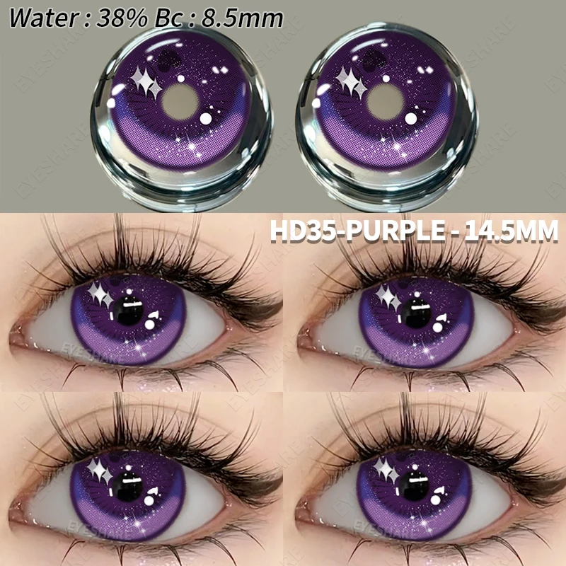 AMARA Colored Contact Lenses 2pcs Purple Contact Lenses Anime Cosplay Contact Eye Lenses Halloween Beauty Makeup Color Lens