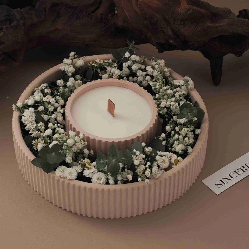 Soporte de vela de Aroma de disco a rayas, molde de silicona, bandeja de almacenamiento de joyas DIY, moldes de resina Base de maceta