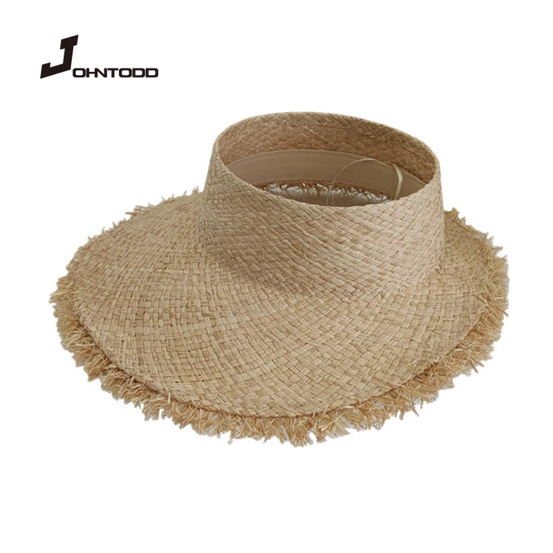 New 2022 Raffia Visor Hat For Women Summer Sun Hat UV Protection Beach Hat Lightweight Breathable Straw Hats Wholesale