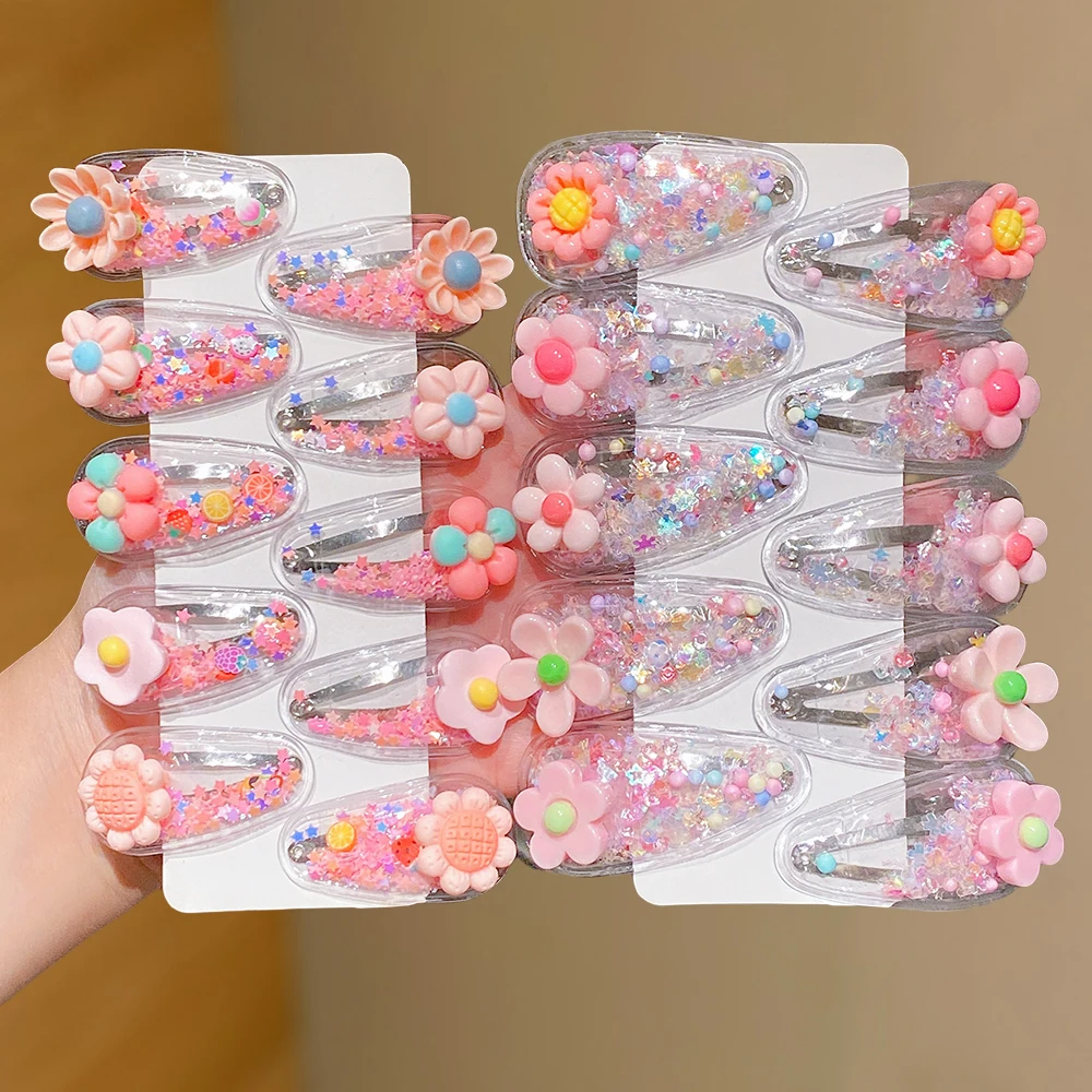 10/20-Piece Random Flower Glitter Clips: Cute Style, Gift for Friends & Kids