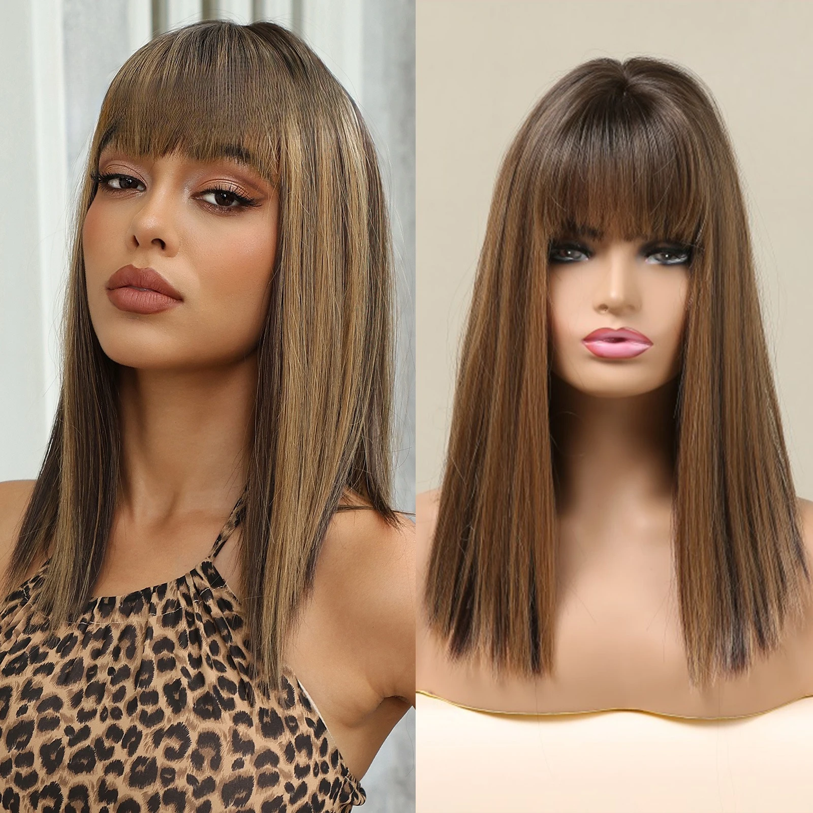 

Wig full head female summer nature comic bangs chunyu girl medium long hair collarbone hair styling face