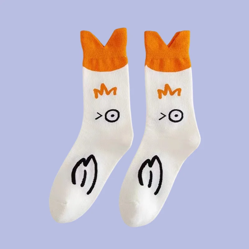 5/10 Pairs Japanese Cute Cartoon Big White Goose Little Yellow Duck Couple Socks Women's Four Seasons New Middle-tube Socks