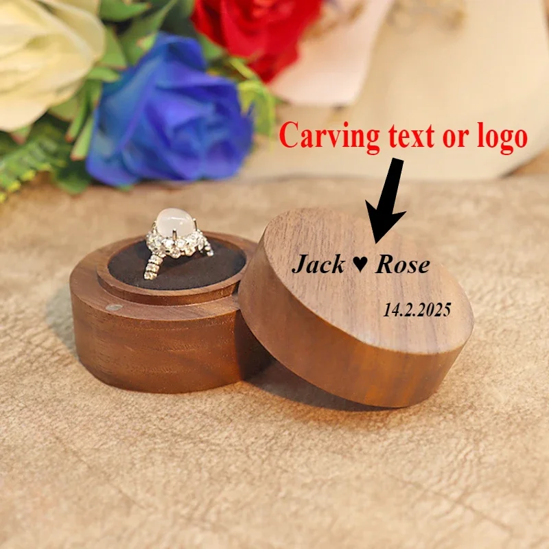 

Wooden Jewelry Box Handmade Carved Ring Organizer Storage Case Fashion Walnut Gift Box