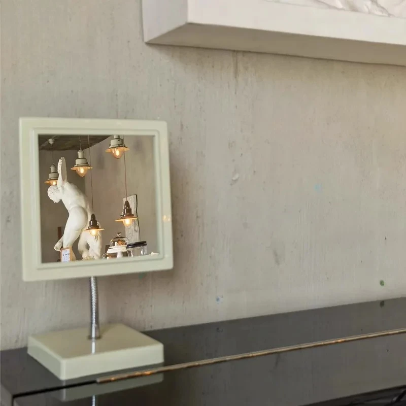 

Metal countertop square mirror, simple retro makeup mirror, stainless steel vanity mirror large.