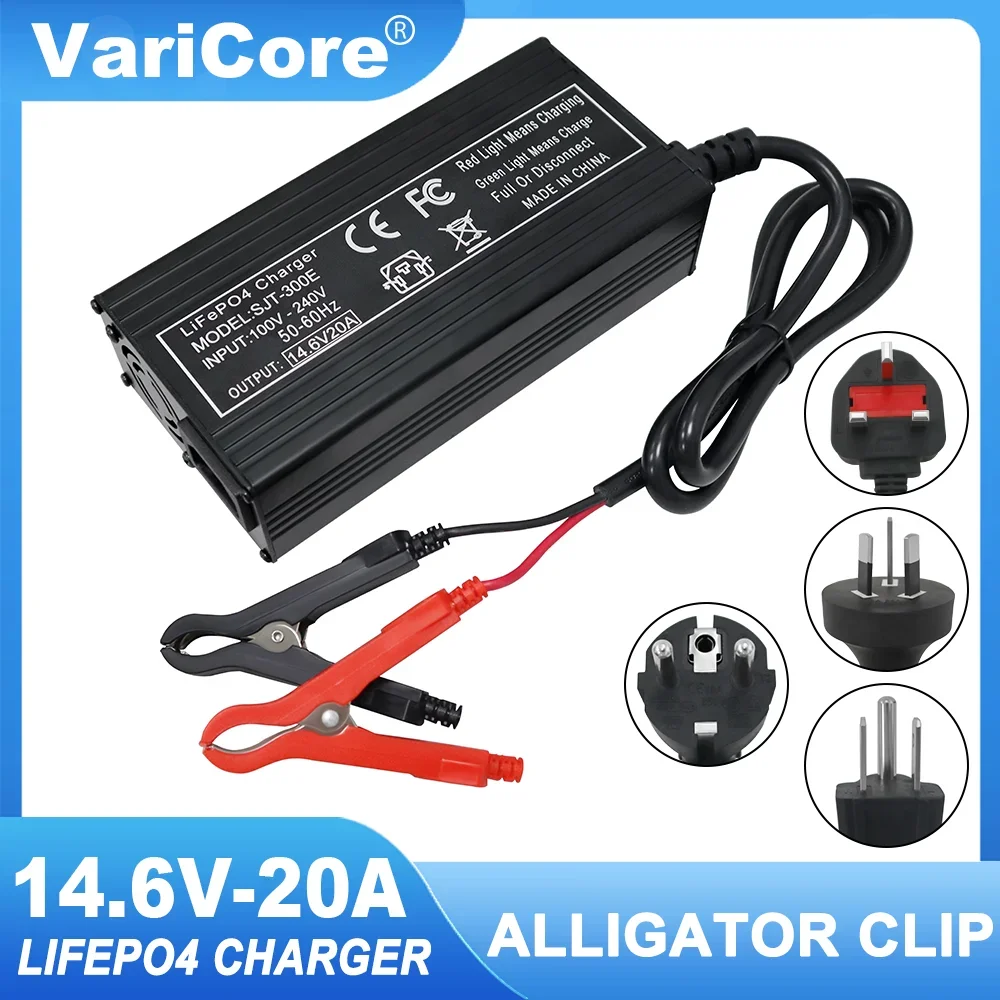 12V 12.8v 20A 110-220V Lifepo4 Smart Charger 4S 14.6V 20A High Power Charger for Lifepo4 Battery Pack with Fan Aluminum Case