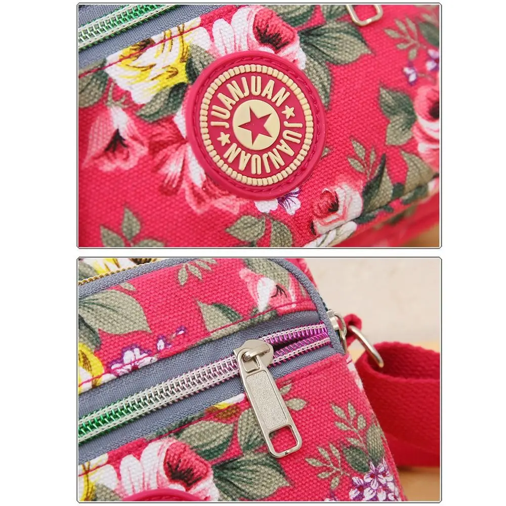 캐주얼 나일론 숄더백 다층 꽃무늬 프린트 클래식 토트백 빈티지 싱글 숄더 백팩 어머니용