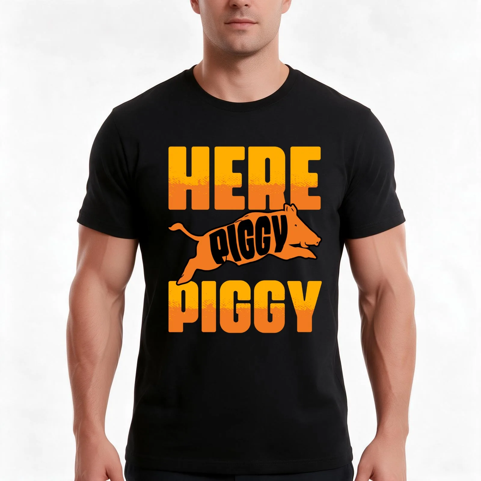 Here Piggy Piggy Funny Grunt Hunting Humor For A Boar Hunter T-Shirt, Summer Casual Cotton Tee, Oversized Streetwear Tops