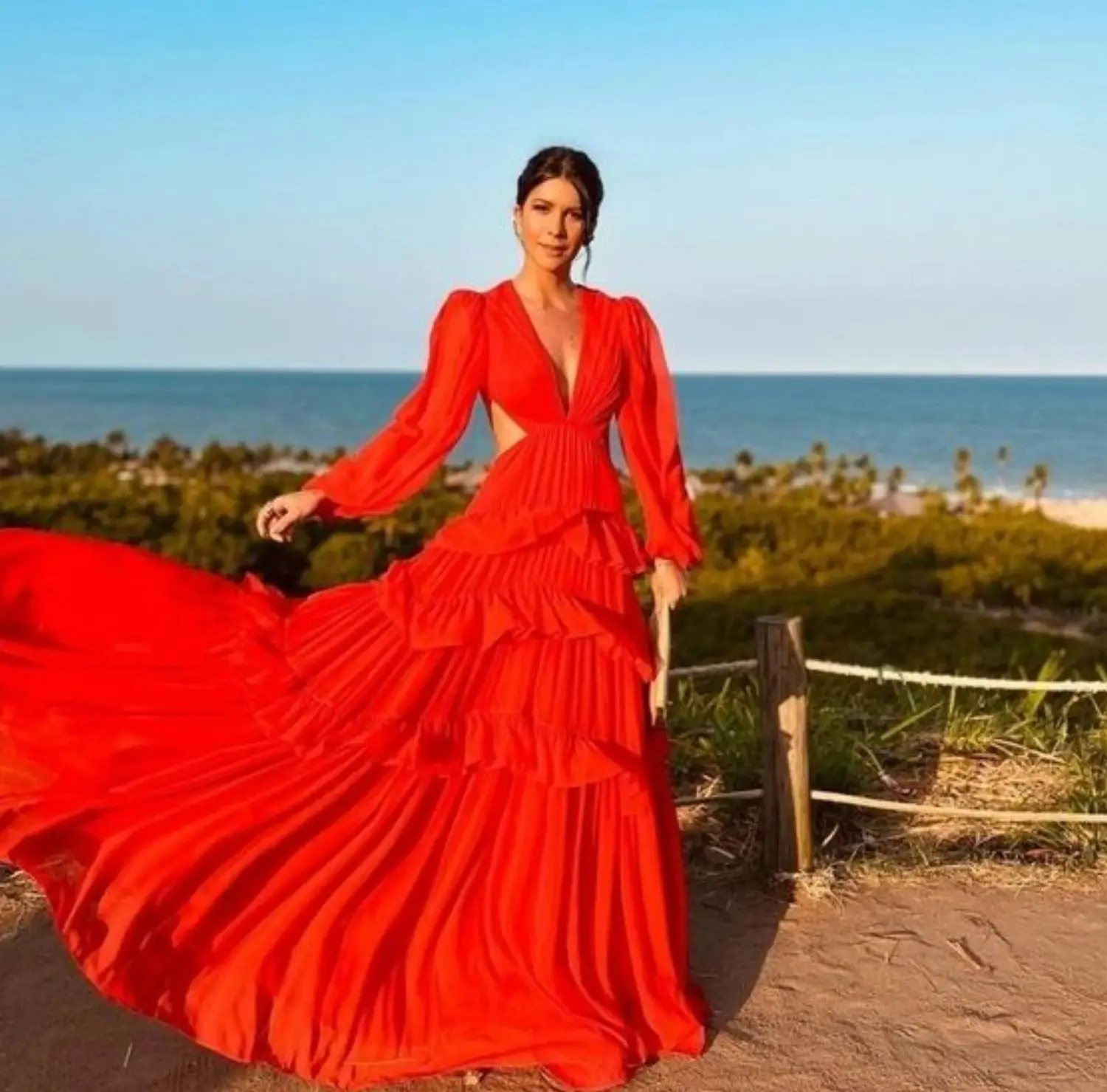 Lucy Elegant Gowns Long Party Dresses for Prom Chiffon Banquet Dress Party Evening Elegant Luxury Celebrity Line A Red 2024