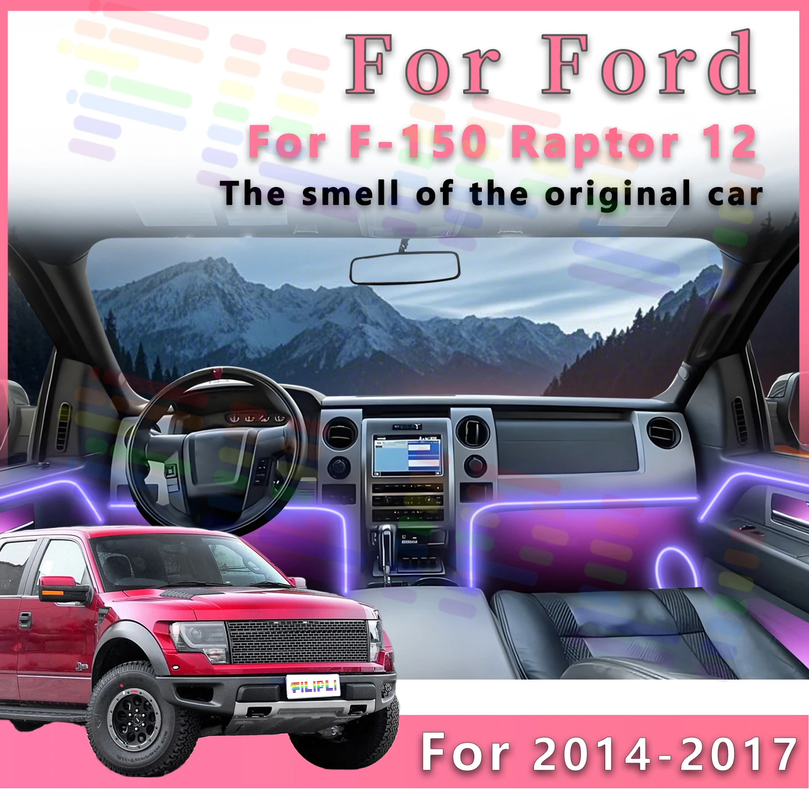 For Ford F-150 Raptor 12 Elevate the Ambiance for Nighttime Picnics with Hidden LED Ambient Light Strips Car Interiors Featuring