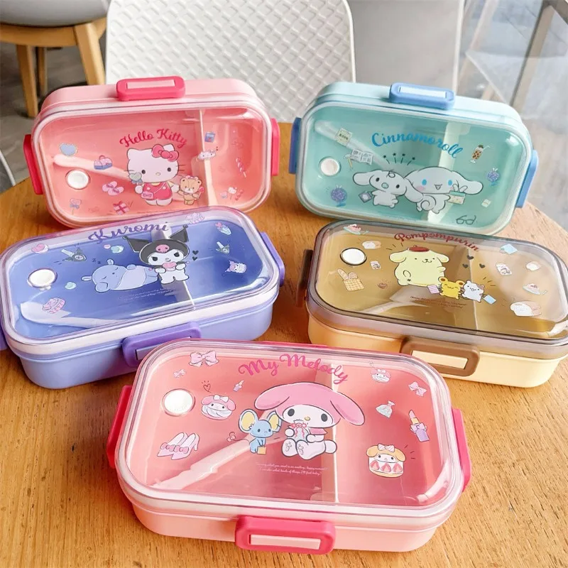 

New Sanrio Cartoon Hello Kitty Kawaii Cinnamon Roll Plastic Kuromi Melody Lunch Box Fruit Salad Box Children's Tableware Gift