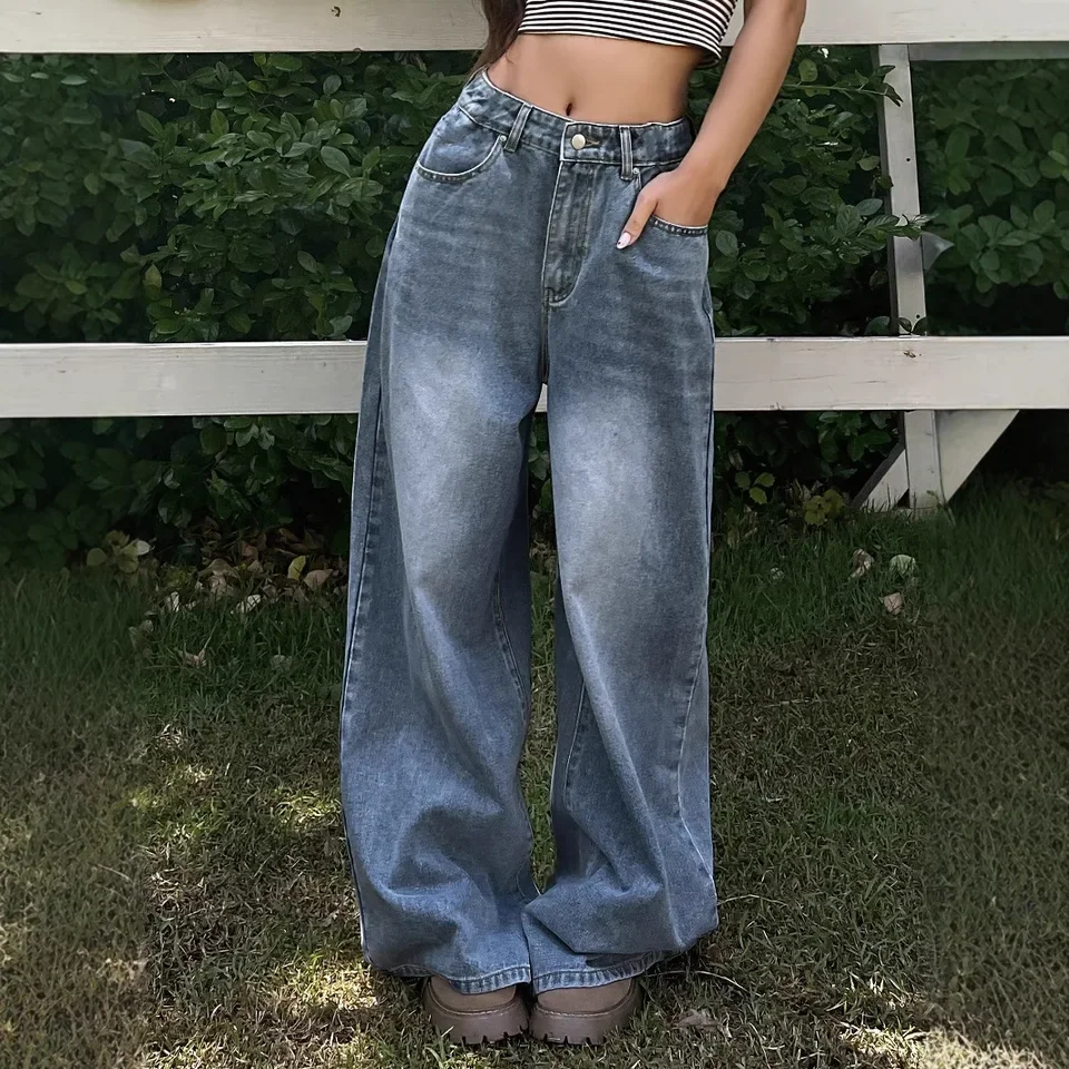 

European and American Design Sense Casual Wide-leg Jeans. Ladies Four Seasons New Fashion Simple Comfortable Straight Leg Jeans