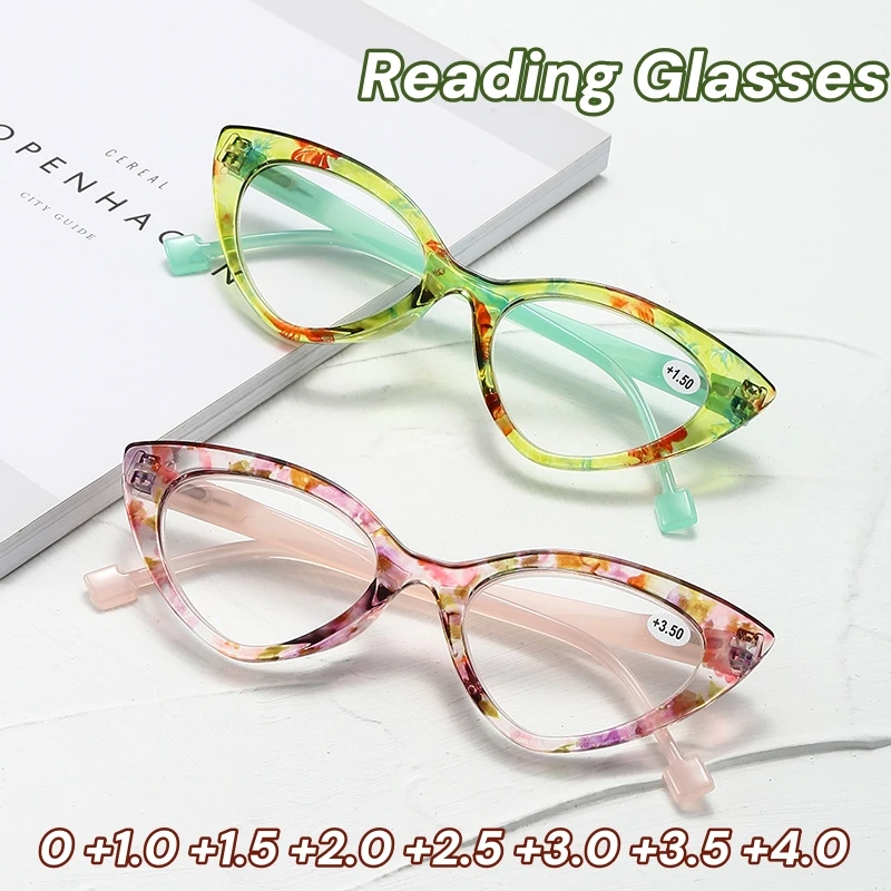 

Trendy Colorful Floral Frame Presbyopia Glasses Cat Eye Hyperopia Eyeglasses Anti Blue Light Reading Glasses for Women Men