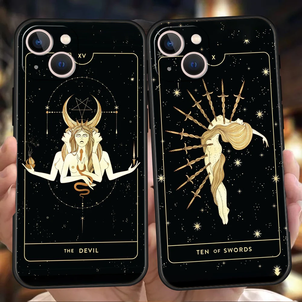 Witches Moon Tarot Mystery Totem Phone Case Cover for iPhone 16 15 14 13 12 11 Pro Max 7 8 Plus XR XS Silicone Shell Bags Capas