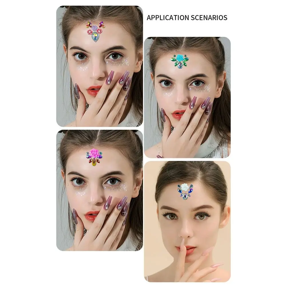 Pegatinas de tatuaje de frente 3D, pegatinas coloridas DIY de diamantes de imitación para cara y cuerpo, joyas para la cara, pegatinas de gemas con purpurina para niños y mujeres