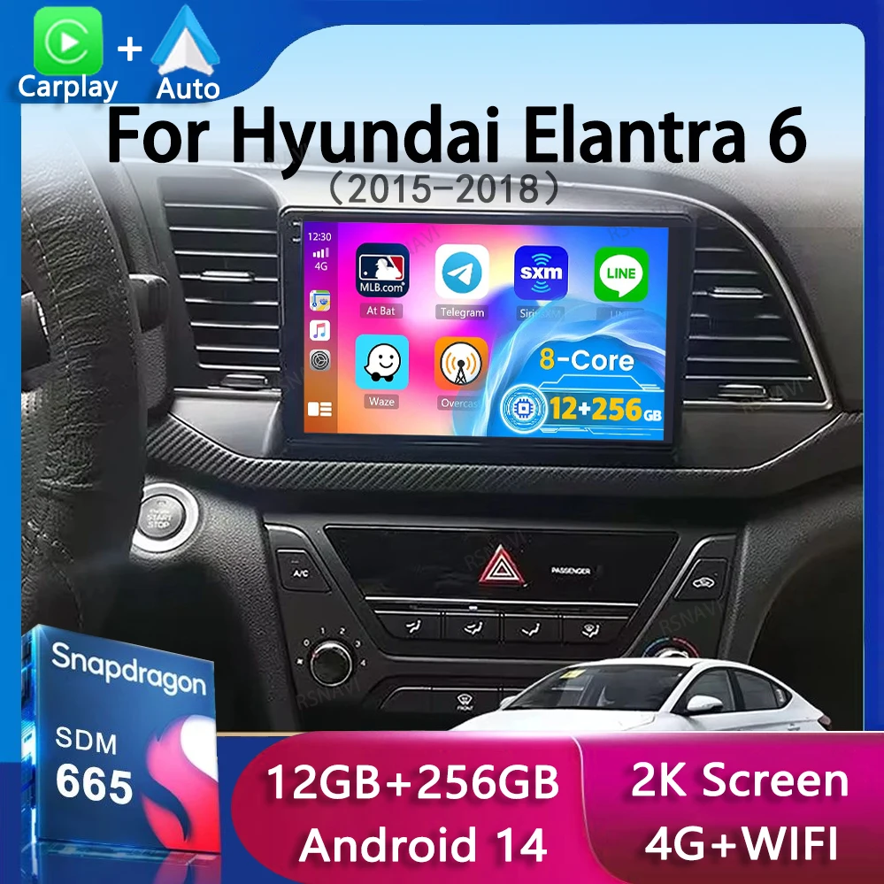 

Автомобильное радио Android 14 Carplay для Hyundai Elantra 6 2015 2016 2017 2018, навигация, GPS, мультимедийный плеер, Wi-Fi + 4G, авто стерео BT