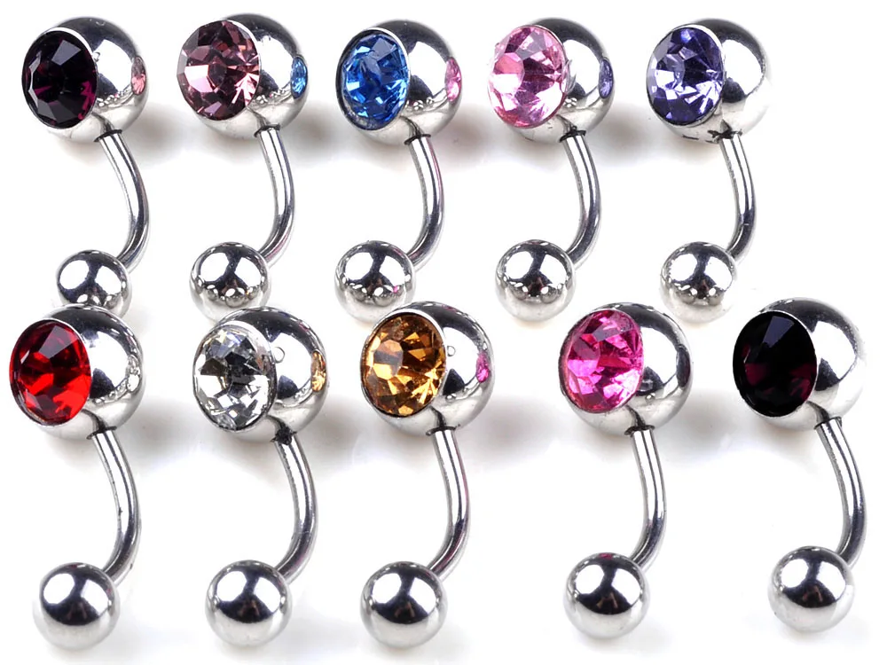 PINKSEE 10Pcs L/Curve/Straight Body Piericing Crystal Eyebrow/Ear/Thip Nose Ring Nose Stud Lot Piercing Nariz Cuff Navel Pircing