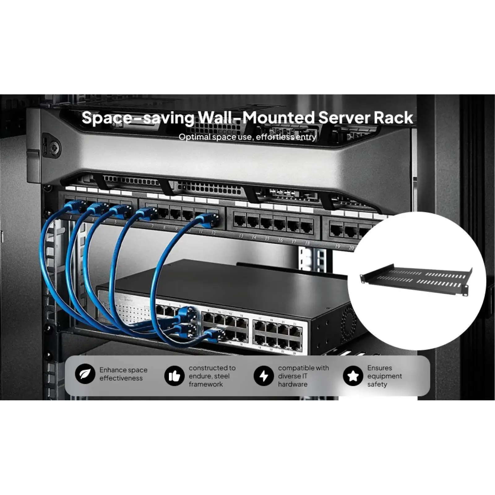 Steel Cantilever Server Rack Shelf 1U Vented Mounting Tray Universal for 19 Inch Network Cabinets