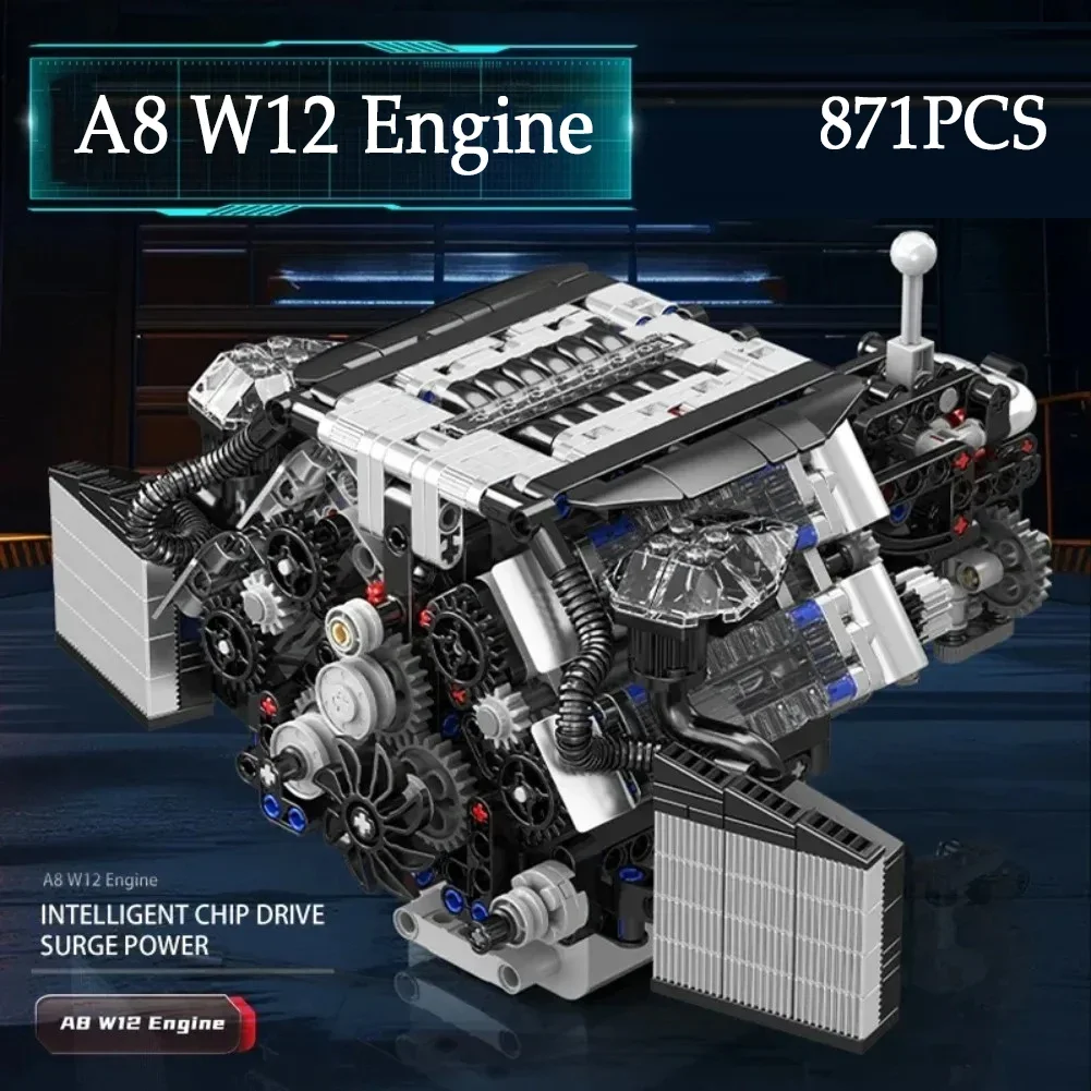 871PCS A8 W12 Motor Bouwstenen Sets Simulatie Gemotoriseerde Montage Bricks Technisch Speelgoed Desktop Ornamenten Kinderen Volwassen Geschenken