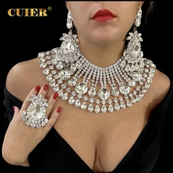 CUIER Collor Jewelry Set for Women Crystal Gemstones Oversize Drag Queen Accessories Necklace