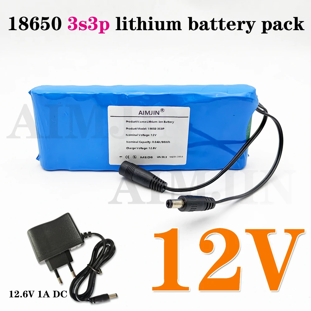 

12V 8Ah 3S3P Battery Pack Lithium ion 18650 12V 8000mAh DC12.6V Large Capacity Rechargeable Battery with BMS
