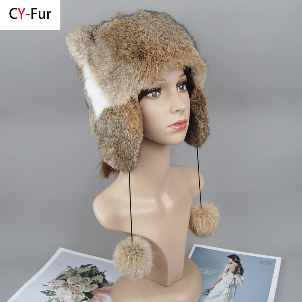 

New Women Winter Warm Real Rabbit Fur Hat Snow Cap Winter Hats for Women Girls Real Fur Knit Skullies Beanies Natural Fluffy Hat