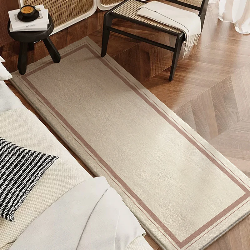 High-End Solid Color Faux Cashmere Bedside Blanket, Japanese Wabi-Sabi Style Bedroom Cooling Foot Mat, Bay Window Mat