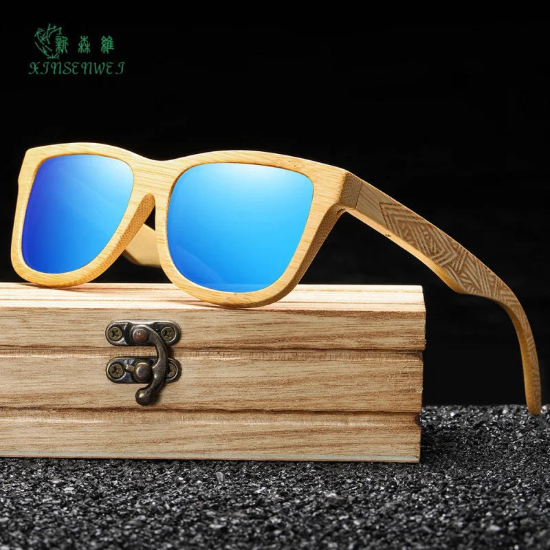 3832 Popular Bamboo Wood Glasses Natural Bamboo Pattern Leg Polarized Sun Glasses Unisex