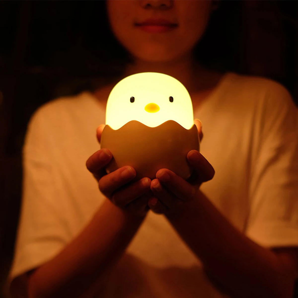 LED Night Light for Children, Soft Silicone, USB Rechargeable, Bedroom Decor, Animal, Chick, Touch Night Lamp, Kids Gift