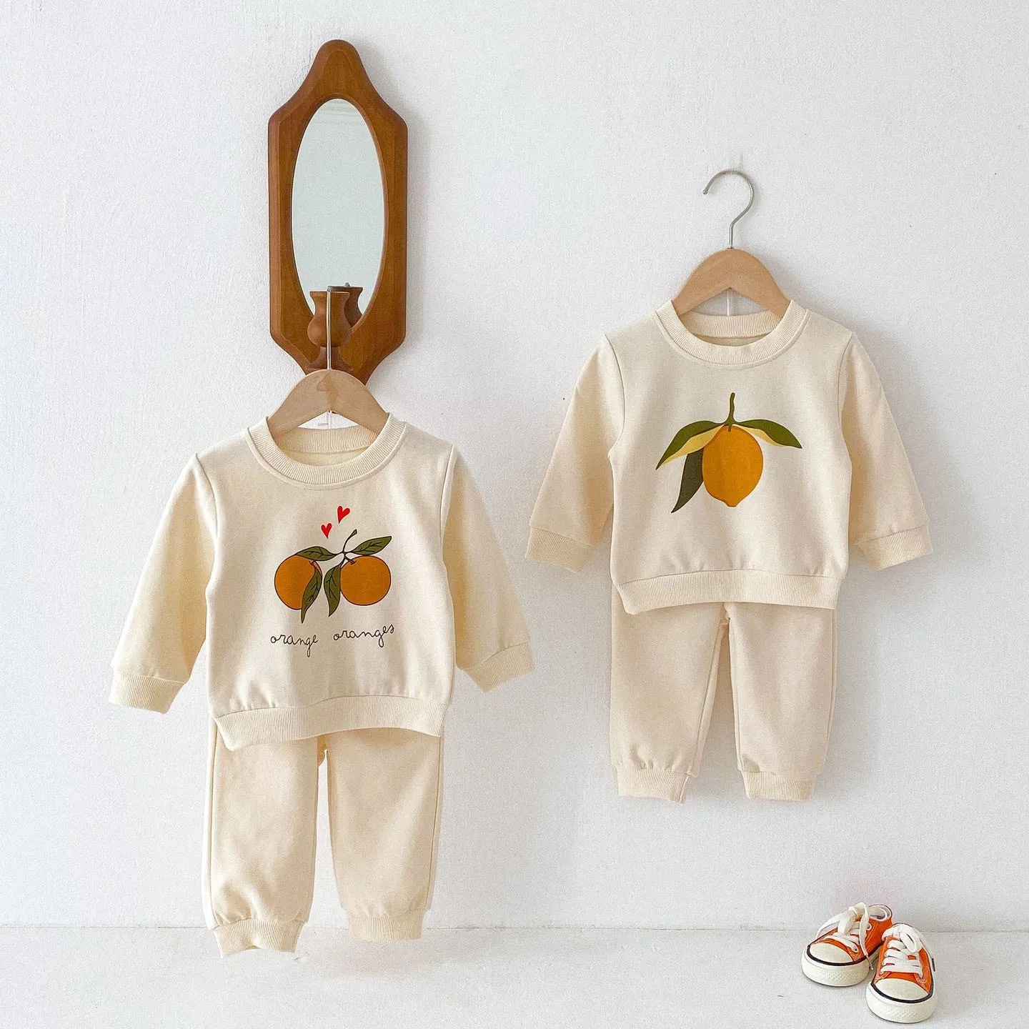 1-4T Newborn Kid Baby Boy Girl Autumn Clothes Set Long Sleeve Pullover Top Cotton Infant Sweatshirt Set Lemon Print Outfit