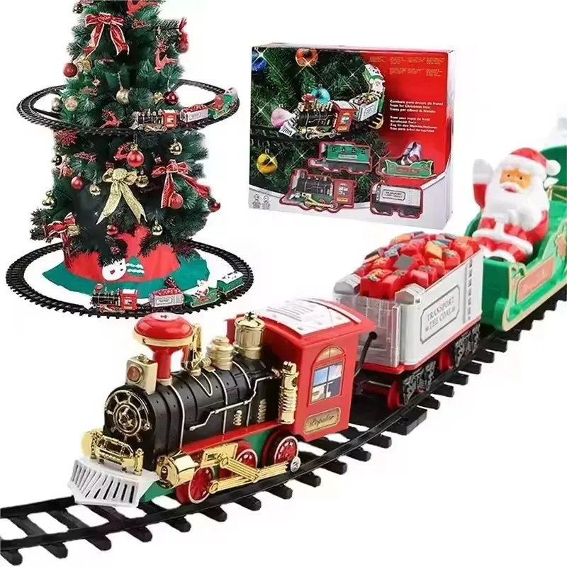 

Battery Operate Railway Train with Sound&Light Railway Car Toys Christmas Train Tree Decoration Track Electric Toys for Kids