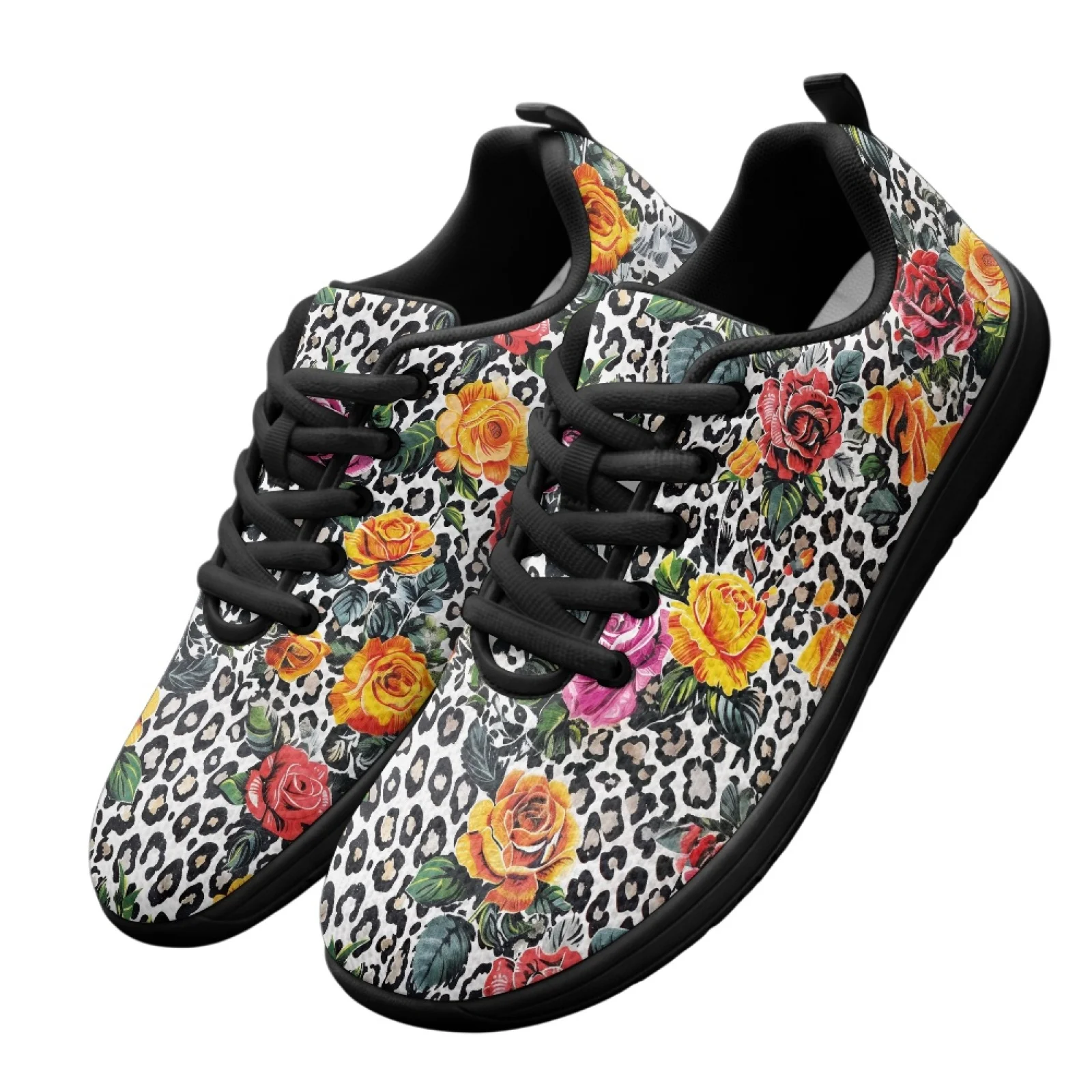 PENSTROLL Leopard Rose Breathable Athletic Sneaker for Casual Attire Mesh & EVA Fashion Sneakers Men's Athletic Work Shoe