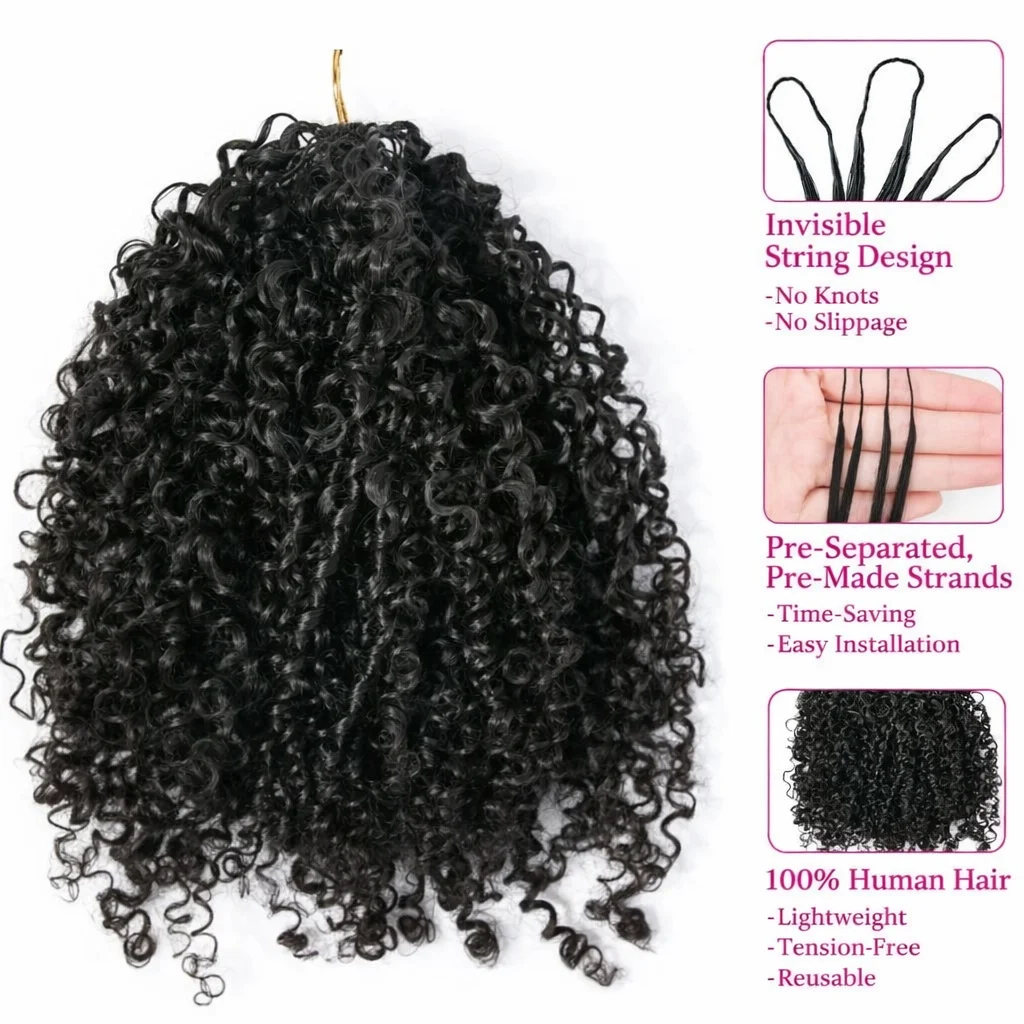 12A Small Spirals Curly Crochet Human Hair Extensions Deep Pixie Curls Crochet Hair Pre Separated Knotless Miracle Knot Braids