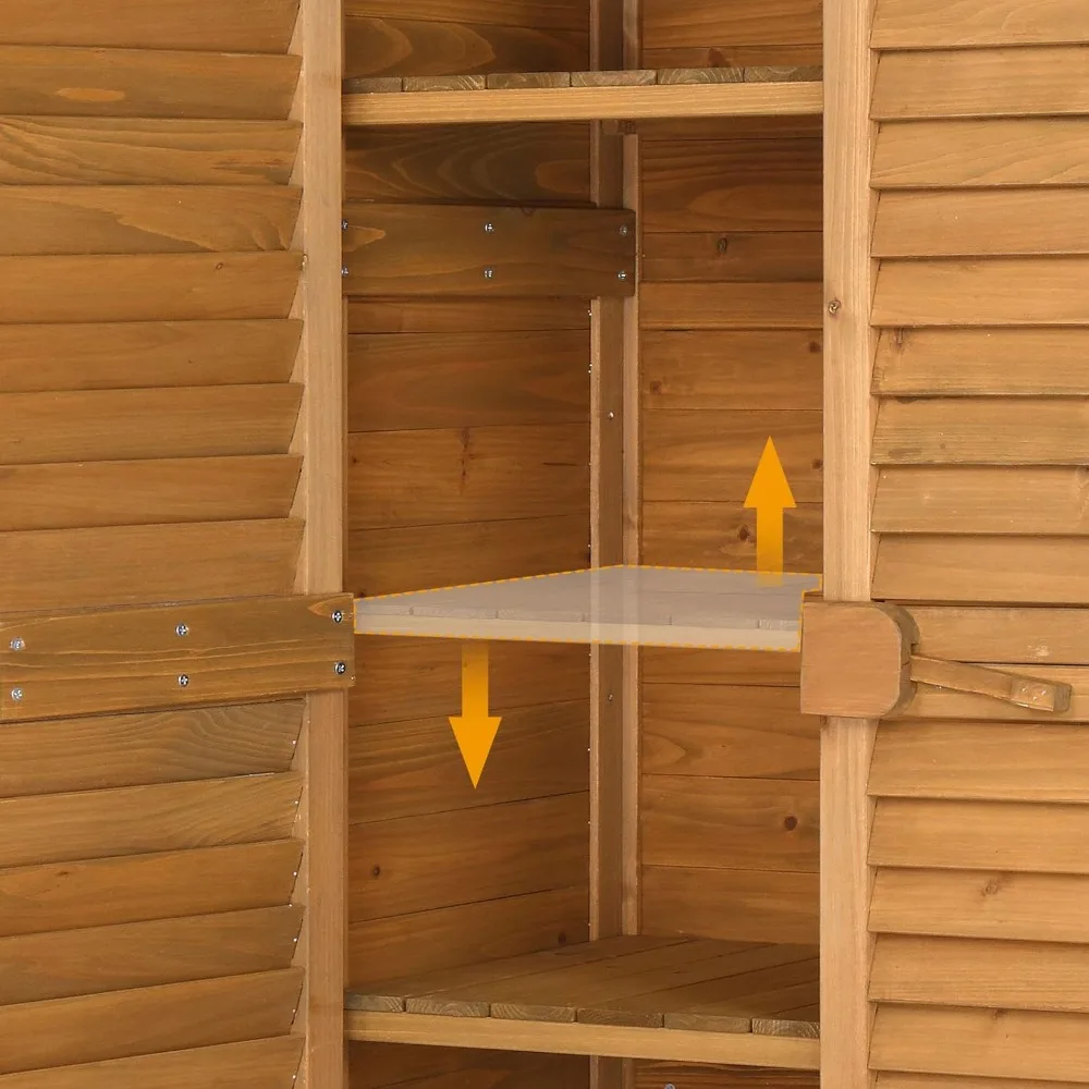 

Wood Outdoor Storage Shed, Lockable Garden Tool Shed with Waterproof Roof, 3 Customizable Shelves, Customized