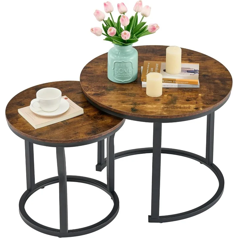 

Nesting Coffee Tables, Round Nesting Tables Set of 2, End Tables, Stacking Nesting Tables for Living Room, Circle Coffe