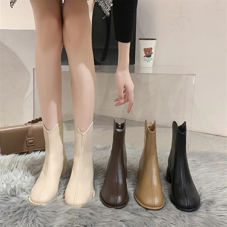 

Женские ботильоны коллекции 2024 года, женские ботинки на квадратном каблуке, модная женская обувь на молнии на осень и зиму, кожаные короткие ботинки для девочек ZJ7